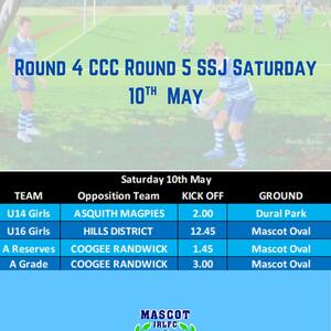 This weekends games Saturday 10th and Sunday 11th May.

Good luck to all teams and Happy Mother’s Day on Sunday for all the magnificent Mums of our club. Enjoy your day💙🩵