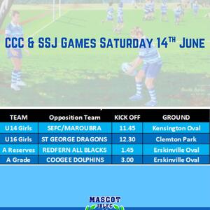 Saturday and Sunday games this weekend.

A special shout out and good luck to the Under 7s teams who have completed their tackle ready programme and move from tag to tackle.🥳

Our A Grade travel to Erskineville oval today and Mascot Oval on Sunday hosts lots of games so come and down and enjoy the day.