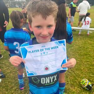 Alex was amuch deserved Under 9 Whites player of the match today. Well done Alex.

9 Whites are proudly sponsored by @onyxgym_