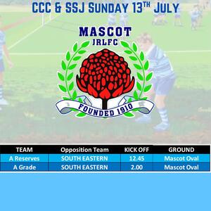 There are only two games this weekend being played at Mascot Oval with our A Grade sides playing a catch up round against South Eastern.

The A Reserves are looking to maintain top spot on the ladder whilst our A Grade are shooting for their 4th win in 5 games as they look to consolidate a spot in the top 5.

⏰ A Reserves will kick off the day at 12.45 with the main A Grade game kicking off at 2pm.

☀️ 🌭 The weather is predicted to be a nice sunny day so what better way to spend the afternoon than a bit of footy, lunch and a few refreshments from our canteen.

‼️Reminder all other teams have the weekend off.