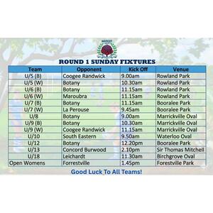 Ⓜ️Round One Sunday Games.Ⓜ️

Good luck to all teams today in particular, the kids who will play their first game of rugby league today.

Always check times and venues with your manager.

Tag us in your photos around the grounds today.
