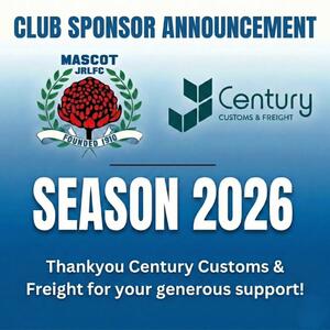📣 NEW CLUB SPONSOR ANNOUNCEMENT | CENTURY CUSTOMS & FREIGHT

We are thrilled to welcome Century Customs & Freight to the Mascot Juniors RLFC family as a Club Sponsor for the 2026 season! ✈️🚢

🌏 Born in Mascot, Operating Globally

This partnership is a special homecoming! Century Customs & Freight was actually founded right here in Mascot in 1989. From those local roots, they have grown into one of Australia's most trusted logistics providers, now operating with a global network while remaining a proud Australian family-owned business.

📦 What They Do

If you need to move anything from a small package to a shipping container, Century is the team to call. They are experts in:

Customs Brokerage: Cutting through red tape to get goods cleared fast (24/7 service!).

Freight Forwarding: Reliable air and ocean freight to and from anywhere in the world.

Transport & Warehousing: Storing and delivering goods safely and on time.

They are also an Australian Trusted Trader, which means they meet the highest standards of security and trade compliance.

🤝 Thank You!

It is fantastic to have a company with such deep roots in our local area supporting our club and community sport. Please join us in thanking the team at Century Customs & Freight for their generous backing of the 2026 season.

💻 Website: www.centurycustoms.com.au